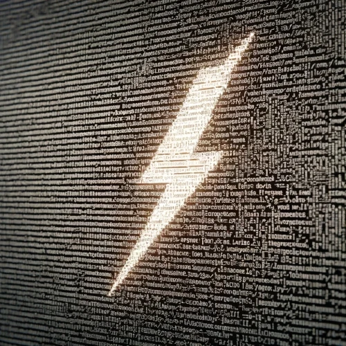 Screen full of characters with an image of a lightning bolt reversed in the middle.