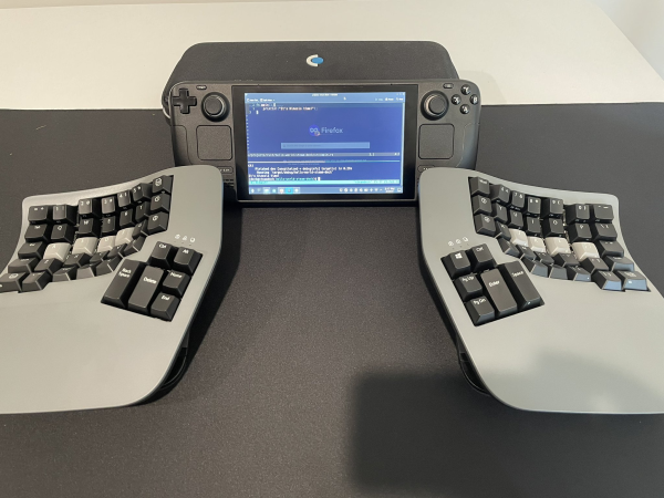 A compact gaming device doubles as a code-writing tool thanks to its wireless keyboard. (Image credit: X/Twitter user - https://twitter.com/ptr_to_joel/status/1760956737828618333/photo/1)