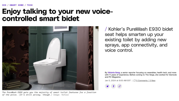Enjoy talking to your new voice-controlled smart bidet  Kohler’s PureWash E930 bidet seat helps smarten up your existing toilet by adding new sprays, app connectivity, and voice control.